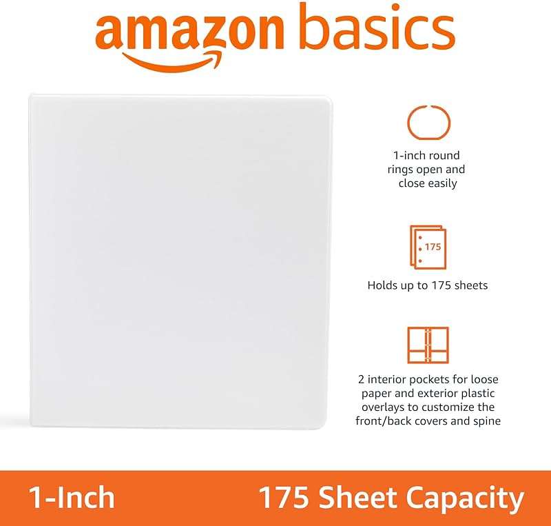 Amazon Basics 3-Ring Binder, 1-Inch - White, 4-Pack - Image 2