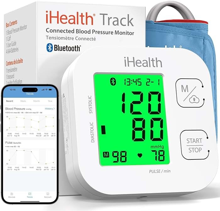 iHealth Track Smart Upper Arm Blood Pressure Monitor with Wide Range Cuff that fits Standard to Large Adult Arms, Bluetooth Compatible for iOS & Android Devices - Product Image