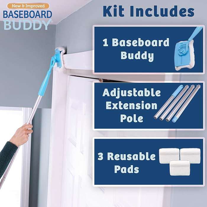 Baseboard Buddy | Home & Apartment Cleaning Tool with 360 Degree Swivel Head for Baseboards, Moldings, Floors & More, Clean Dust, Dirt & Pet Hair | As Seen on TV (1 Baseboard Buddy & 3 Reusable Pads) - Image 2