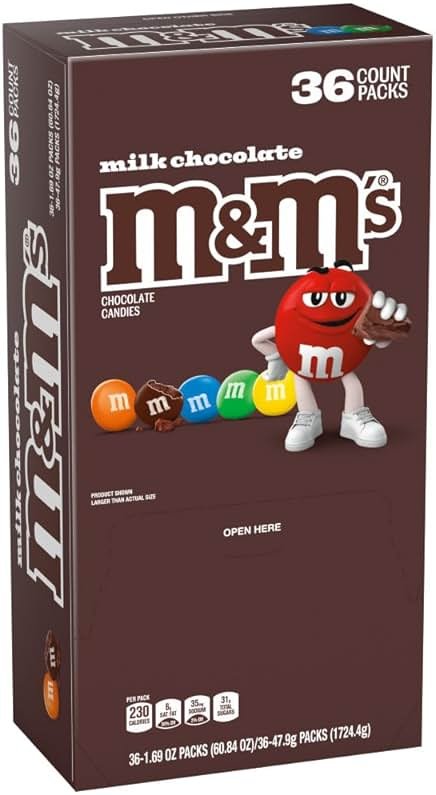 M&M'S Milk Chocolate Candy, Full Size, 1.69 oz Bag (Pack of 36) - Product Image