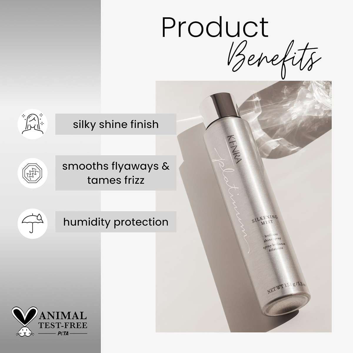 Kenra Professional Platinum Silkening Mist | Brilliant Shine Spray | Smooths Flyaways, Detangles and Tames Frizz | Humidity Protection | All Hair Types - Image 2