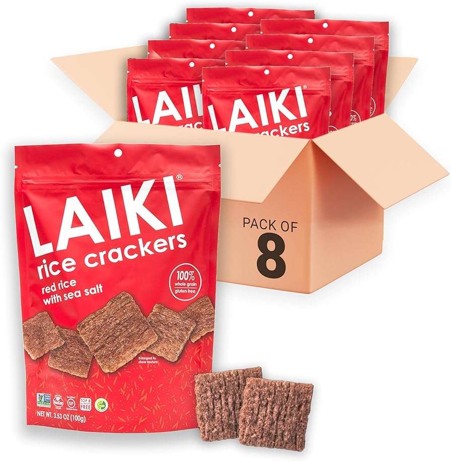 Rice Crackers - Gluten Free Snacks - Deliciously Light and Airy Crunch - Allergen-Friendly, Vegan, Non-GMO, FODMAP Friendly, Seed-Oil Free, Red Rice Sea Salt flavor - 3.53 Ounce Bag (Pack of 8) - Image 1