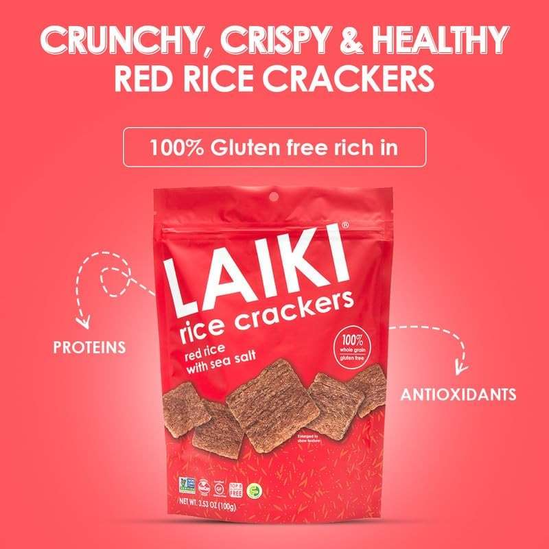 Rice Crackers - Gluten Free Snacks - Deliciously Light and Airy Crunch - Allergen-Friendly, Vegan, Non-GMO, FODMAP Friendly, Seed-Oil Free, Red Rice Sea Salt flavor - 3.53 Ounce Bag (Pack of 8) - Image 5