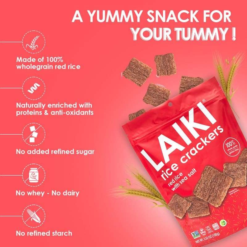 Rice Crackers - Gluten Free Snacks - Deliciously Light and Airy Crunch - Allergen-Friendly, Vegan, Non-GMO, FODMAP Friendly, Seed-Oil Free, Red Rice Sea Salt flavor - 3.53 Ounce Bag (Pack of 8) - Image 6