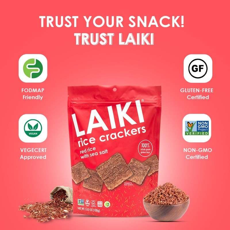 Rice Crackers - Gluten Free Snacks - Deliciously Light and Airy Crunch - Allergen-Friendly, Vegan, Non-GMO, FODMAP Friendly, Seed-Oil Free, Red Rice Sea Salt flavor - 3.53 Ounce Bag (Pack of 8) - Image 9