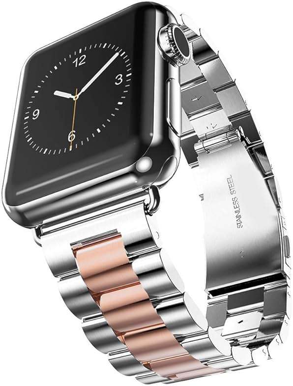 HUANLONG Solid Stainless Steel Band Compatible with Apple Watch 49mm 46mm 45mm 44mm 42mm 41mm 40mm 38mm, Metal Strap for iWatch Series Ultra/Ultra2/10/9/8/7/6/5/4/3/2/1 SE Women and Men(Silver/Rosegold 38mm/40mm/41mm) - Image 2
