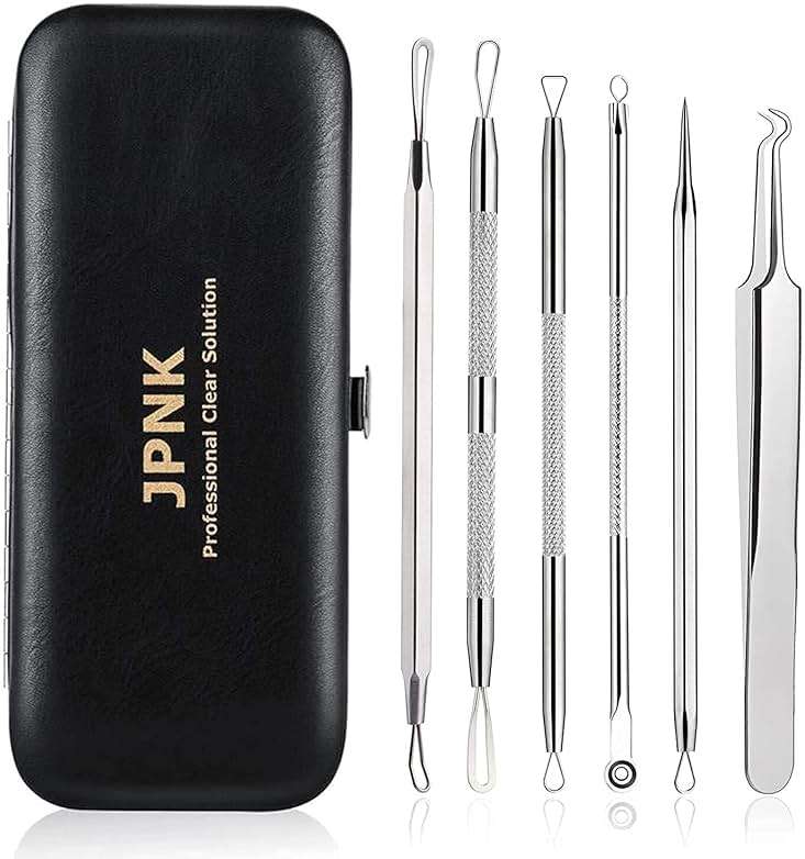 JPNK Blackhead Remover Comedone Extractor Acne Removal Kit.. | for Blemish, Whitehead Popping, 6 Pcs, Zit Removing, for Nose Face, Tools, with a Leather Bag - Image 1