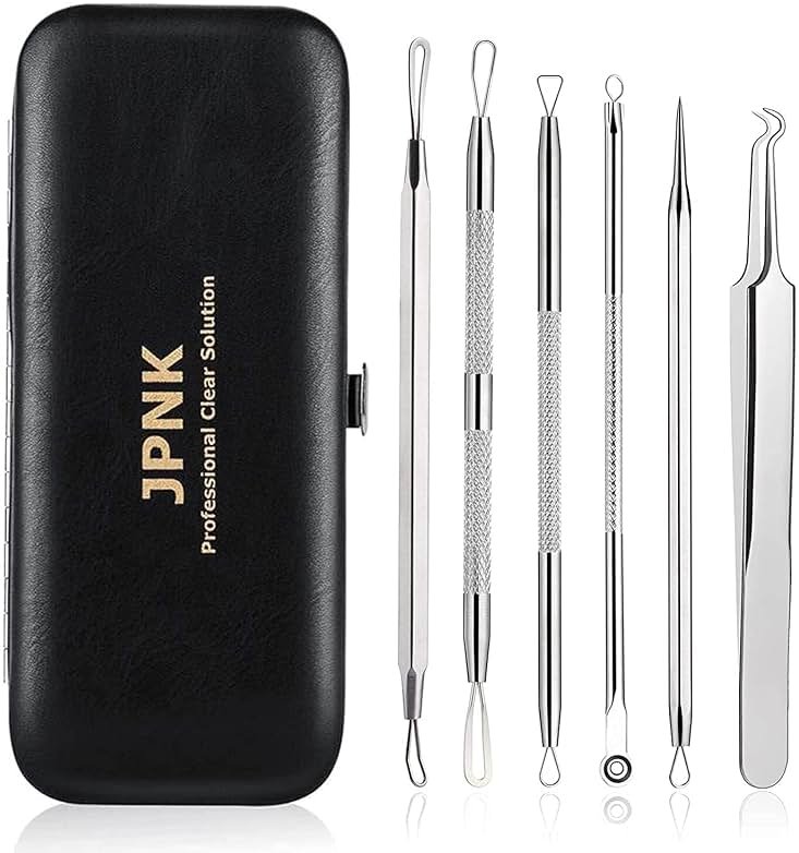 JPNK Blackhead Remover Comedone Extractor Acne Removal Kit.. | for Blemish, Whitehead Popping, 6 Pcs, Zit Removing, for Nose Face, Tools, with a Leather Bag - Product Image