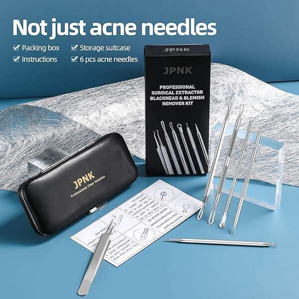 JPNK Blackhead Remover Comedone Extractor Acne Removal Kit.. | for Blemish, Whitehead Popping, 6 Pcs, Zit Removing, for Nose Face, Tools, with a Leather Bag - Image 6