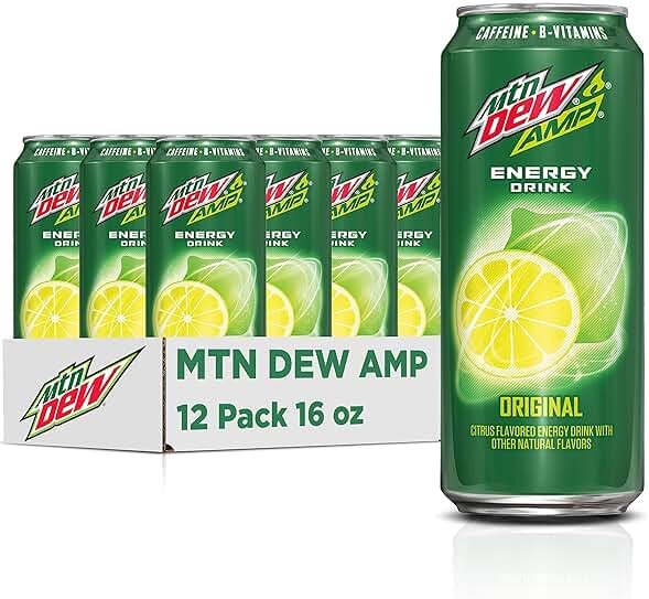 Mtn Dew AMP Energy, Original, Energy Drink with Caffeine, B Vitamins, 16 fl oz cans (12 Pack), Packaging May Vary - Product Image