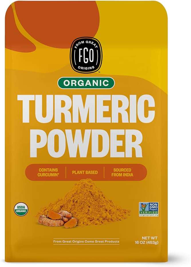 FGO Organic Turmeric Powder w/Curcumin, 1 Pound / 16oz Bulk Resealable Pouch, USDA Organic and Non-GMO, Sourced from India, Packaging May Vary (Pack of 1) - Image 1