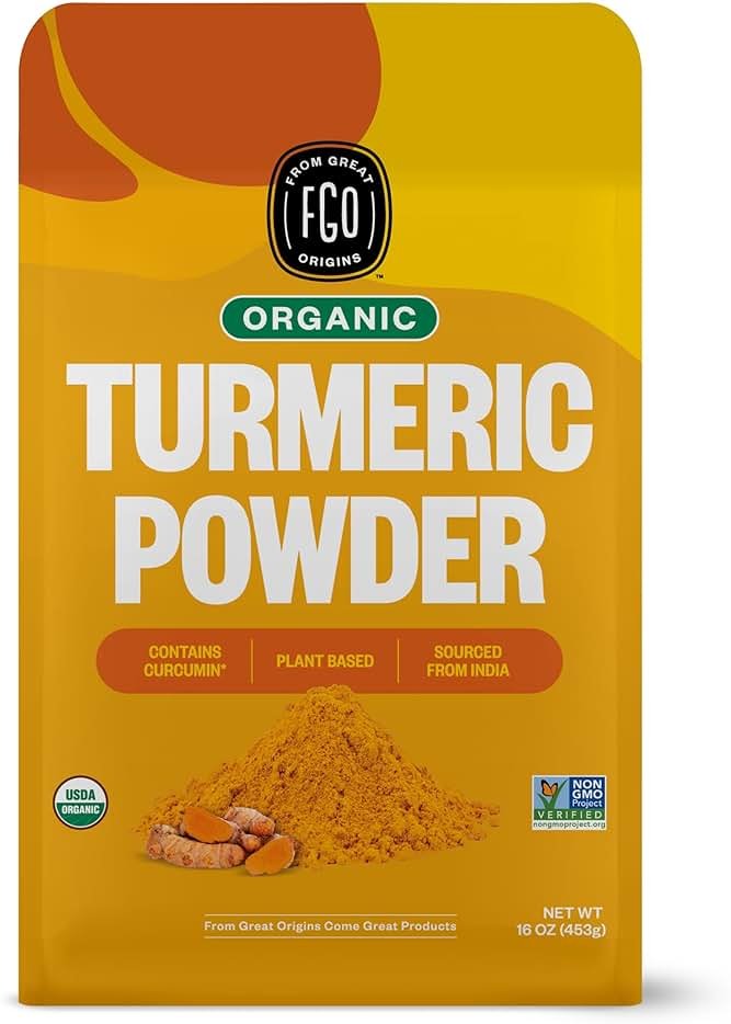 FGO Organic Turmeric Powder w/Curcumin, 1 Pound / 16oz Bulk Resealable Pouch, USDA Organic and Non-GMO, Sourced from India, Packaging May Vary (Pack of 1) - Product Image