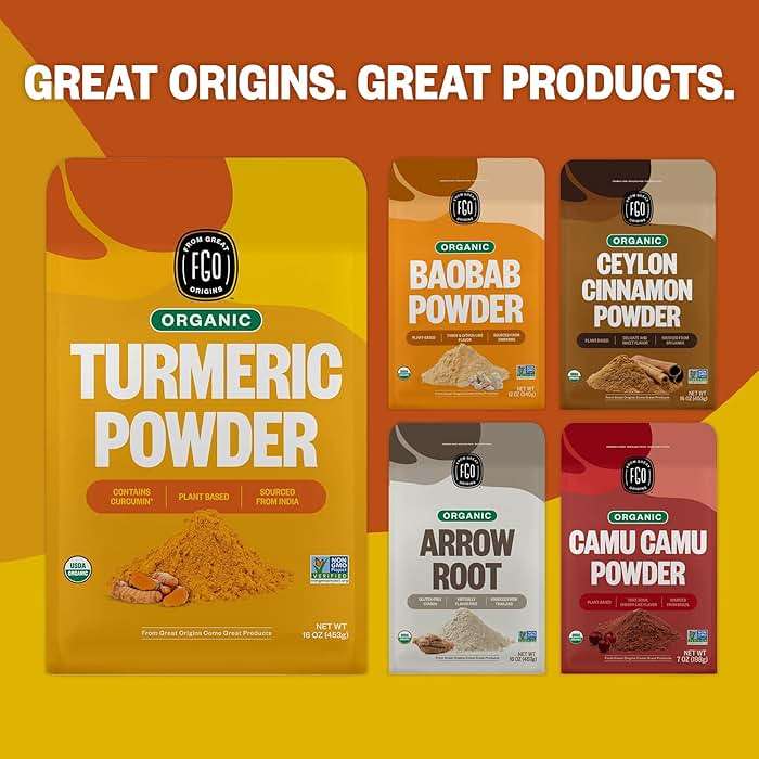 FGO Organic Turmeric Powder w/Curcumin, 1 Pound / 16oz Bulk Resealable Pouch, USDA Organic and Non-GMO, Sourced from India, Packaging May Vary (Pack of 1) - Image 7