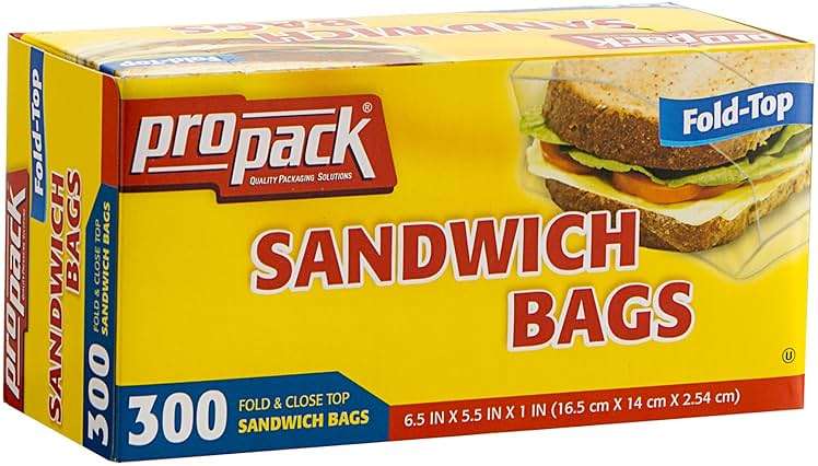 ProPack Fold-Top Sandwich Bags, 1200 Count - Disposable Plastic Sandwich Bags, Fold & Close Lunch Baggies for School, Snacks, Produce & Food Storage - Image 6