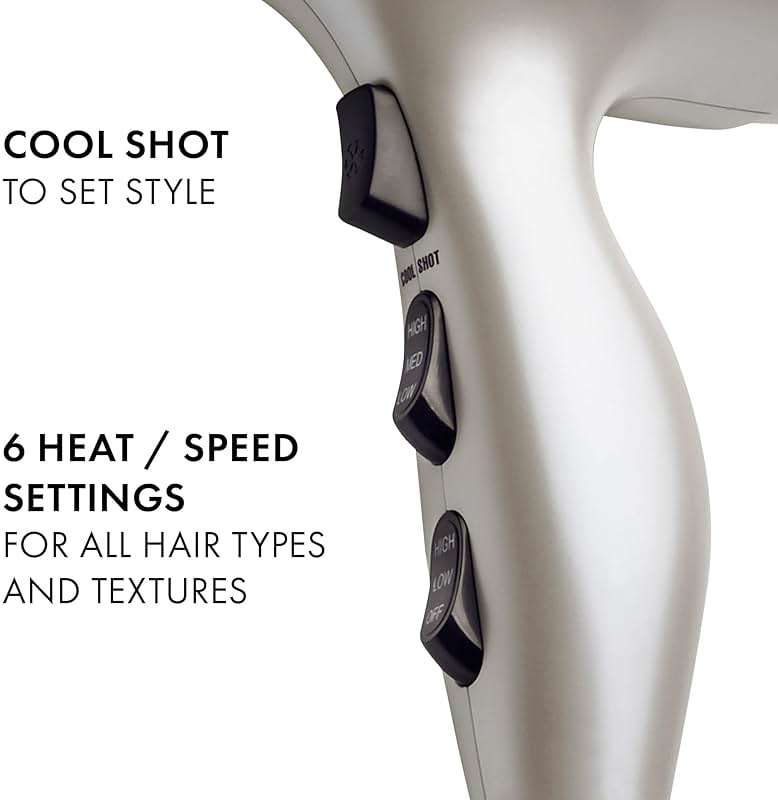 Hot Tools Pro Artist 2400 Turbo Ceramic Hair Dryer, Ionic Blow Dryer With 1875 Watt Fast Drying, Lightweight Design, 6 Heat Speed Settings, Cool Shot, Diffuser, Pik & Concentrator Attachments - Image 3