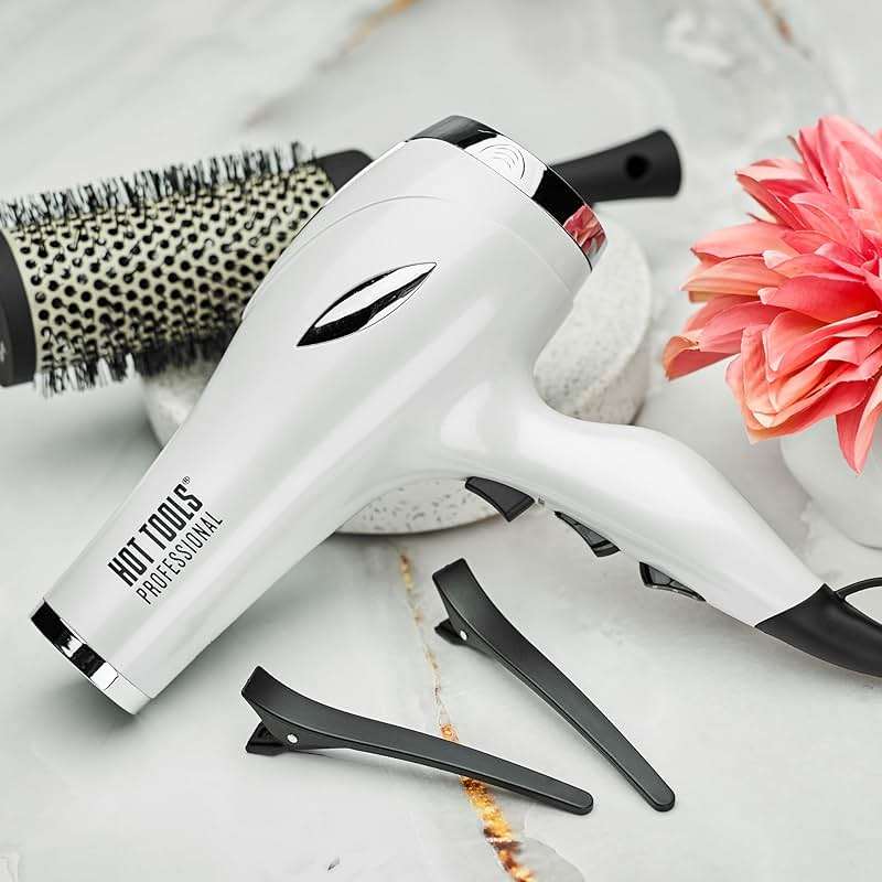 Hot Tools Pro Artist 2400 Turbo Ceramic Hair Dryer, Ionic Blow Dryer With 1875 Watt Fast Drying, Lightweight Design, 6 Heat Speed Settings, Cool Shot, Diffuser, Pik & Concentrator Attachments - Image 6