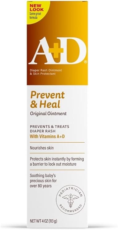 A+D Original Diaper Rash Ointment Prevents & Treats Diaper Rash, Moisturizing Skin Protectant with Vitamins A & D, Healing Skin Ointment for Dry and Cracked Skin 4oz - Product Image