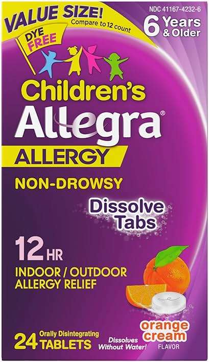 Allegra Children's 12-Hour Allergy Relief Orally Dissolving Tablets, Non-Drowsy Indoor and Outdoor Allergy Medicine, 30 mg Fexofenadine HCI Antihistamine for Kids, Orange Cream Flavor, 24-Count - Image 1
