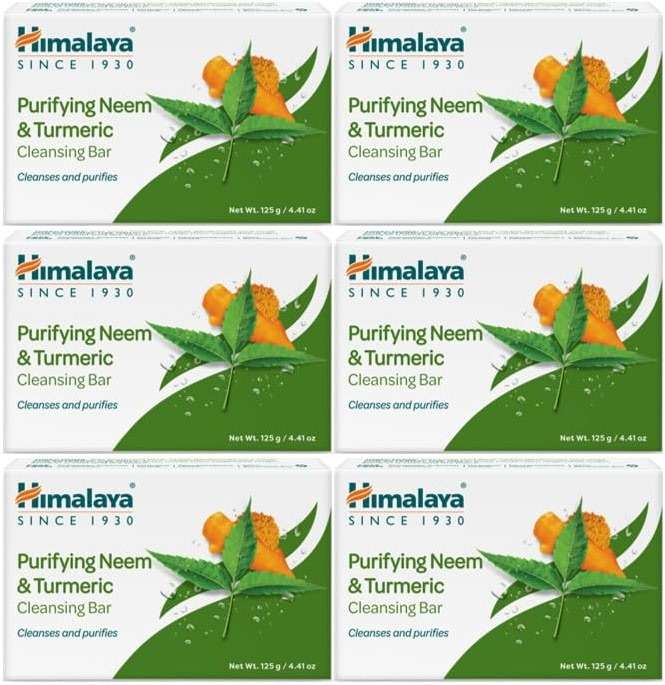Himalaya Purifying Neem & Turmeric Cleansing Bar Soap, Neem Soap Bars for Face and Body, Turmeric Soap Bar,Face Soap Bar,Face Wash Bar,Bath Soaps,Body Soap Bars,Natural Soap,Soft and Clean Skin,6 Pack - Image 1