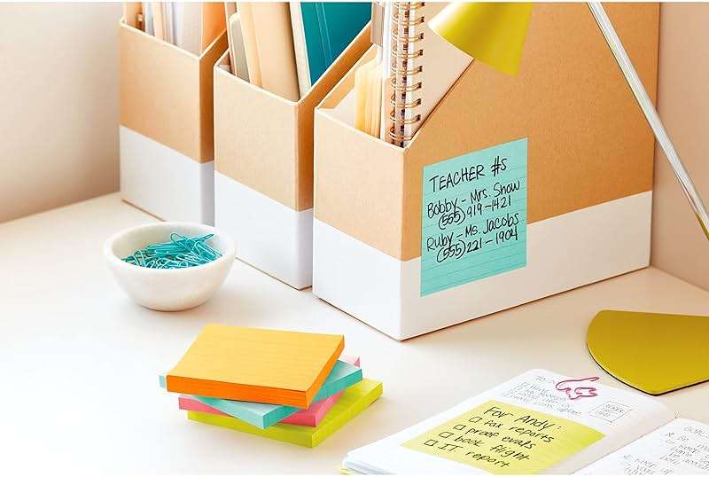 Post-it Super Sticky Notes, 6 Lined Sticky Note Pads, 4 x 4 in., School Supplies, Office Products, 2X the Sticking Power, Supernova Neons Collection - Image 12