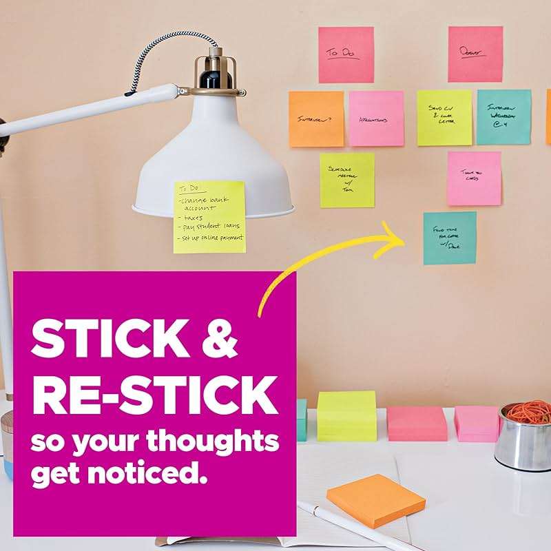 Post-it Super Sticky Notes, 6 Lined Sticky Note Pads, 4 x 4 in., School Supplies, Office Products, 2X the Sticking Power, Supernova Neons Collection - Image 5