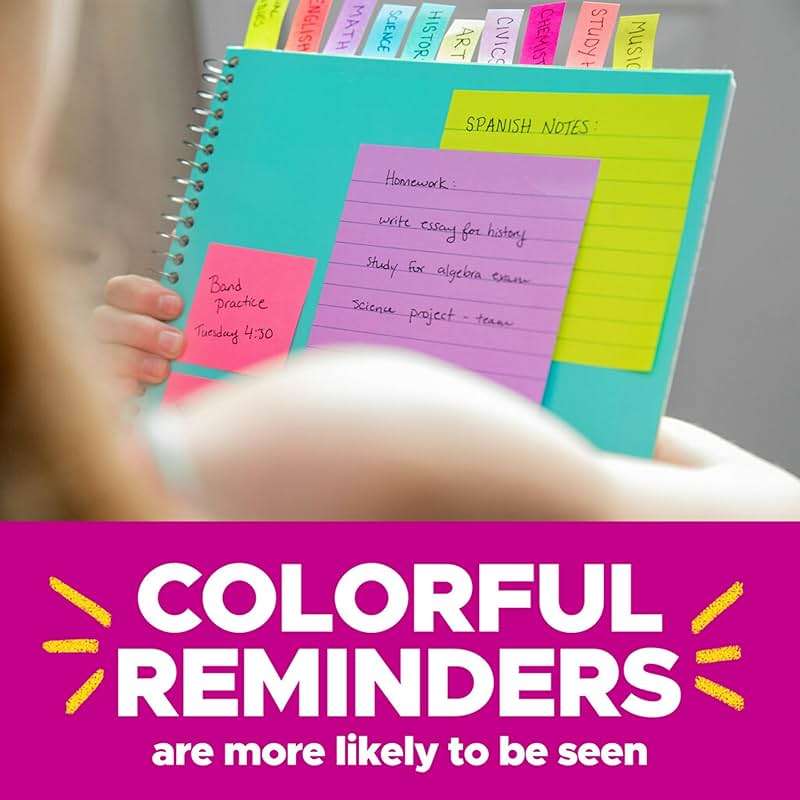 Post-it Super Sticky Notes, 6 Lined Sticky Note Pads, 4 x 4 in., School Supplies, Office Products, 2X the Sticking Power, Supernova Neons Collection - Image 7