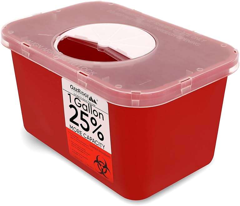Oakridge Products Large Sharps Container for Home Use and Professional 1 Gallon (1-Pack), Biohazard Needle and Syringe Disposal, Rotating Lid, CDC Certified - Image 1