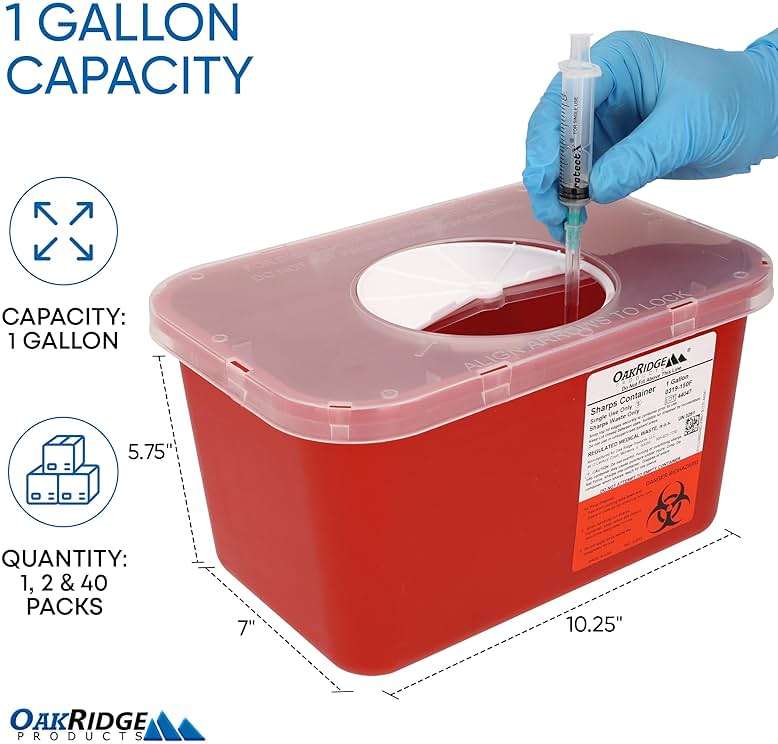 Oakridge Products Large Sharps Container for Home Use and Professional 1 Gallon (1-Pack), Biohazard Needle and Syringe Disposal, Rotating Lid, CDC Certified - Image 2