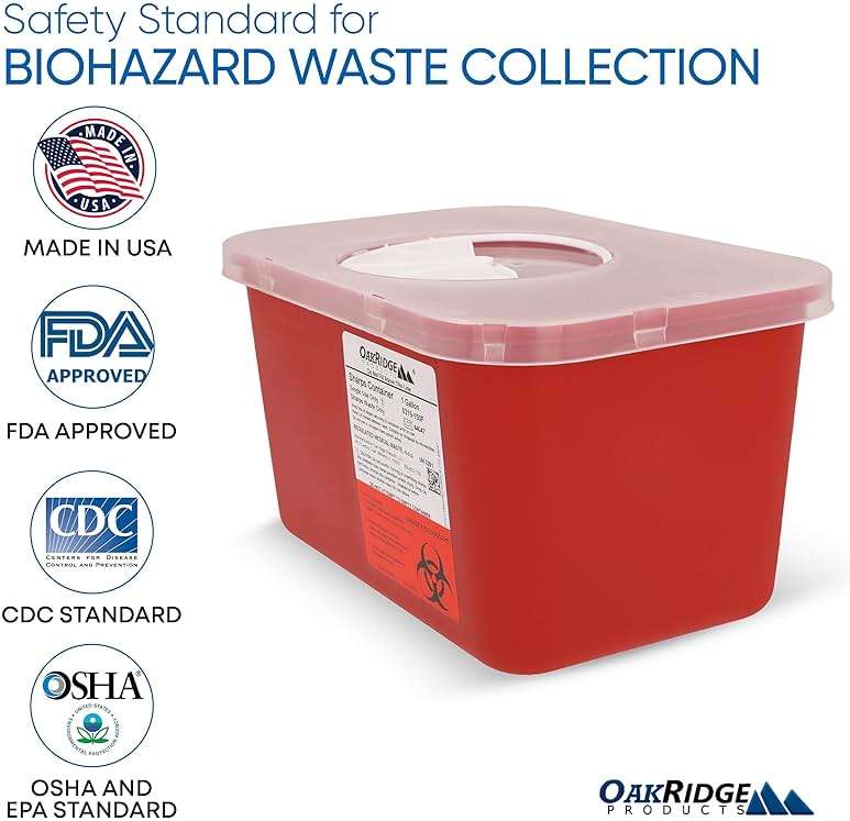 Oakridge Products Large Sharps Container for Home Use and Professional 1 Gallon (1-Pack), Biohazard Needle and Syringe Disposal, Rotating Lid, CDC Certified - Image 5