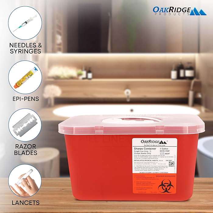 Oakridge Products Large Sharps Container for Home Use and Professional 1 Gallon (1-Pack), Biohazard Needle and Syringe Disposal, Rotating Lid, CDC Certified - Image 6