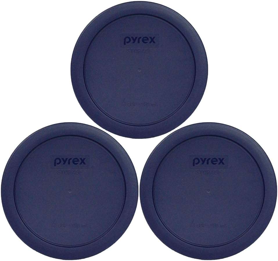 Pyrex 7201-PC 4-Cup Dark Blue Round Food Storage Replacement Lid (3-pack) - Made in the USA - Image 1