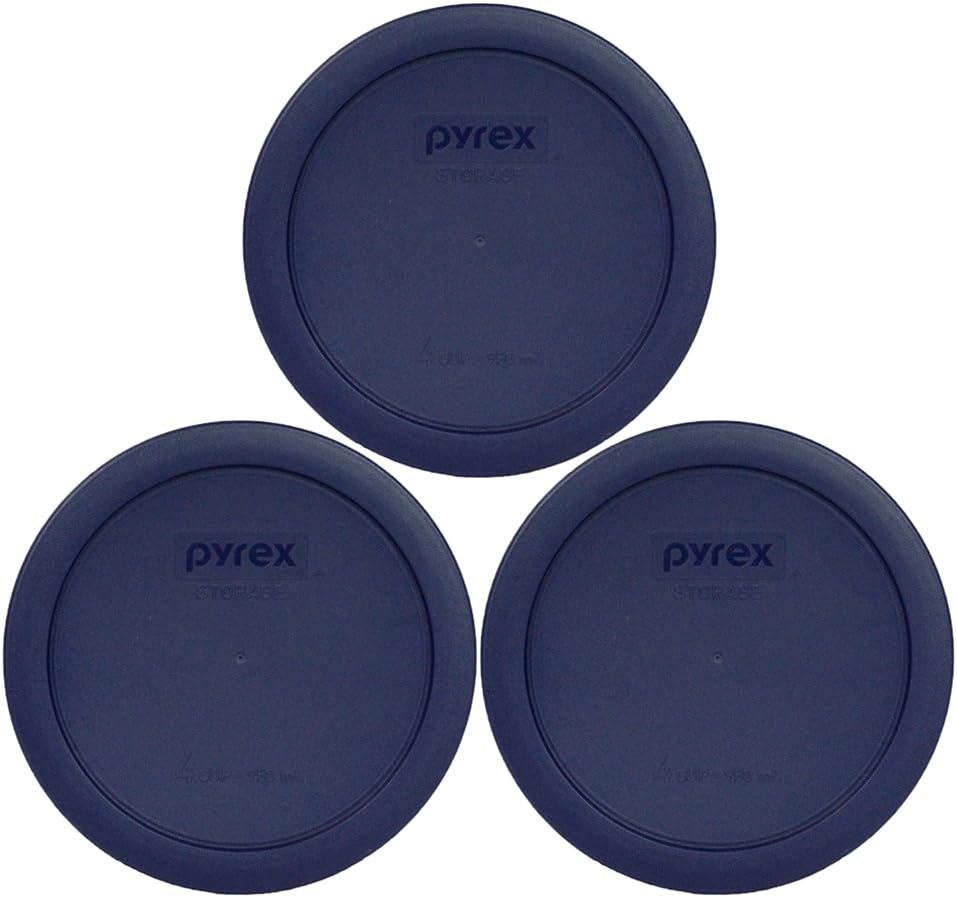 Pyrex 7201-PC 4-Cup Dark Blue Round Food Storage Replacement Lid (3-pack) - Made in the USA - Product Image