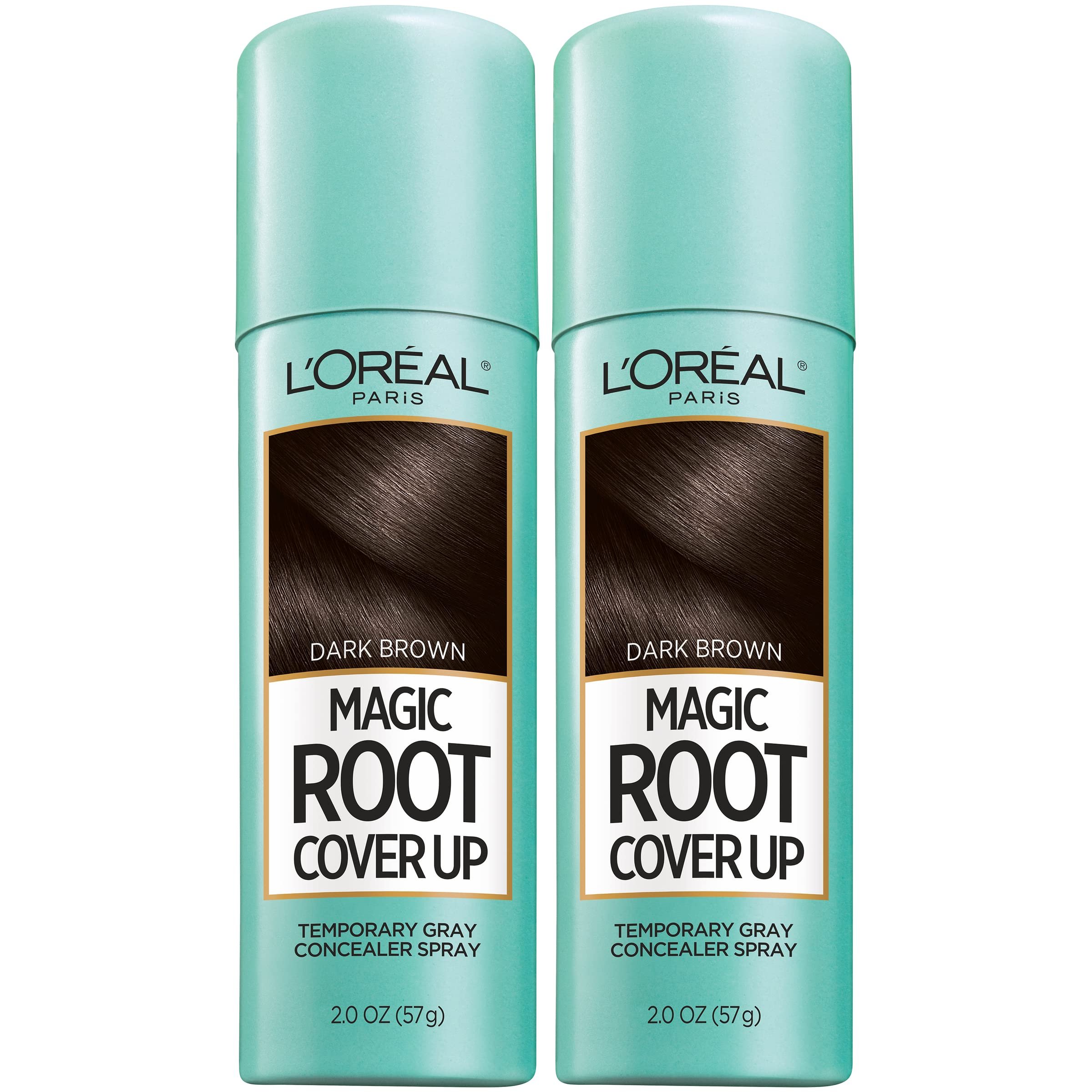 L'Oreal Paris Magic Root Cover Up Gray Hair Spray, 100% Gray Hair Coverage with Buildable, Lightweight, Transfer-Resistant, and Temporary Formula, Ammonia-Free, Dark Brown, 2 oz (2 Count) - Product Image