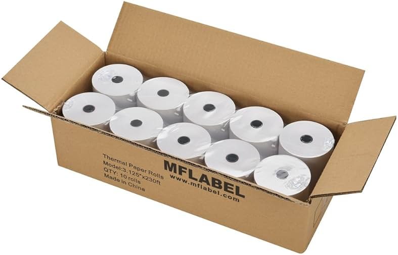 MFLABEL 3-1/8" Thermal Paper Rolls - 10 Rolls x 230ft, Compatible with Star Micronics, Epson, IBM & POS Receipt Printers | Smudge-Proof 80mm Credit Card Paper for Clear Transactions - Product Image
