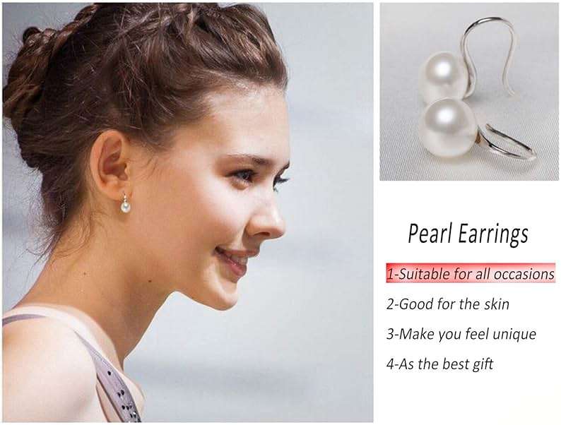 925 Sterling Silver Hoop Handpicked AAA+ Quality 7.5-8mm White Freshwater Cultured Pearl Dangle Drop Earrings Jewelry for Women - Image 4