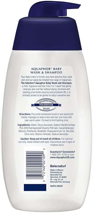 Aquaphor Baby Wash and Shampoo - Mild, Tear-free 2-in-1 Solution for Baby’s Sensitive Skin - 16.9 fl. oz. Pump - Image 3