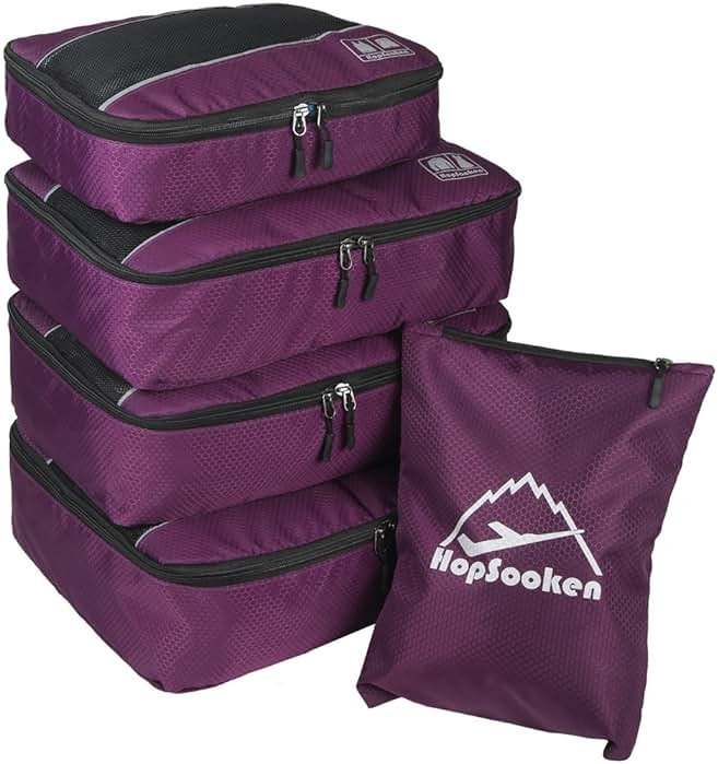 Hopsooken 5 Set Packing Cubes for Travel Large Suitcase Luggage Organizer Bags Travel Accessories Vacation 4 Cubes 1 Laundry Pouch Bag - Product Image