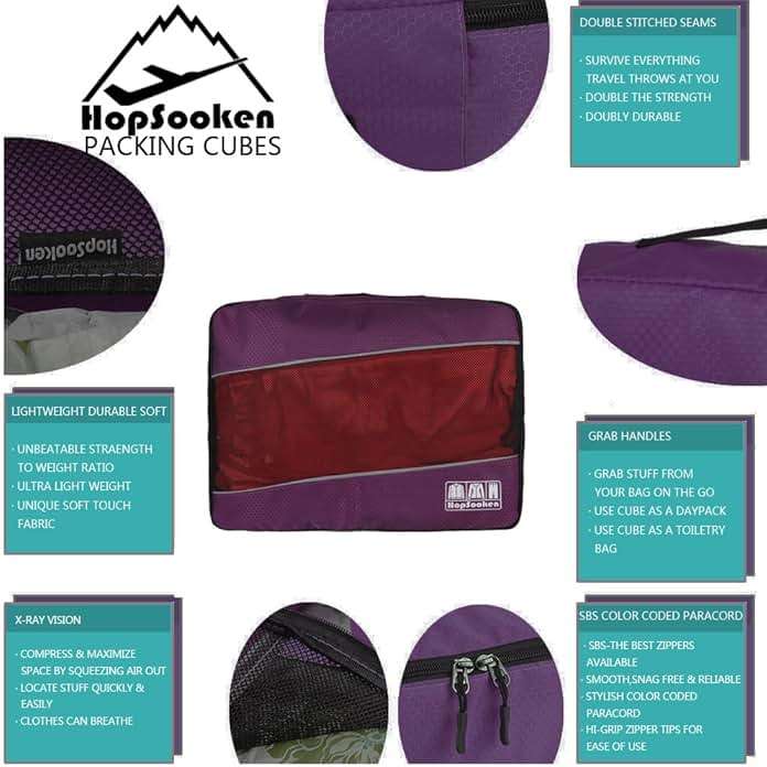 Hopsooken 5 Set Packing Cubes for Travel Large Suitcase Luggage Organizer Bags Travel Accessories Vacation 4 Cubes 1 Laundry Pouch Bag - Image 6