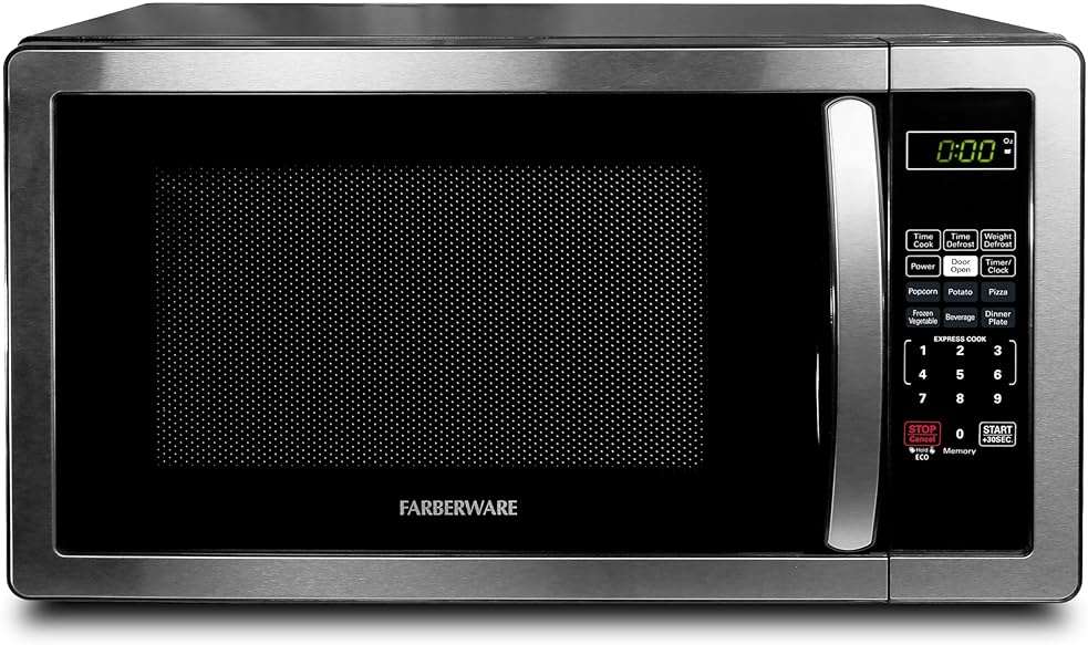 Farberware 1.1 Cu. Ft. Countertop Microwave Oven – 1000 Watts Power, Auto Cook Settings, Defrost, Easy Clean and Child Safety Lock - Stainless - Image 1