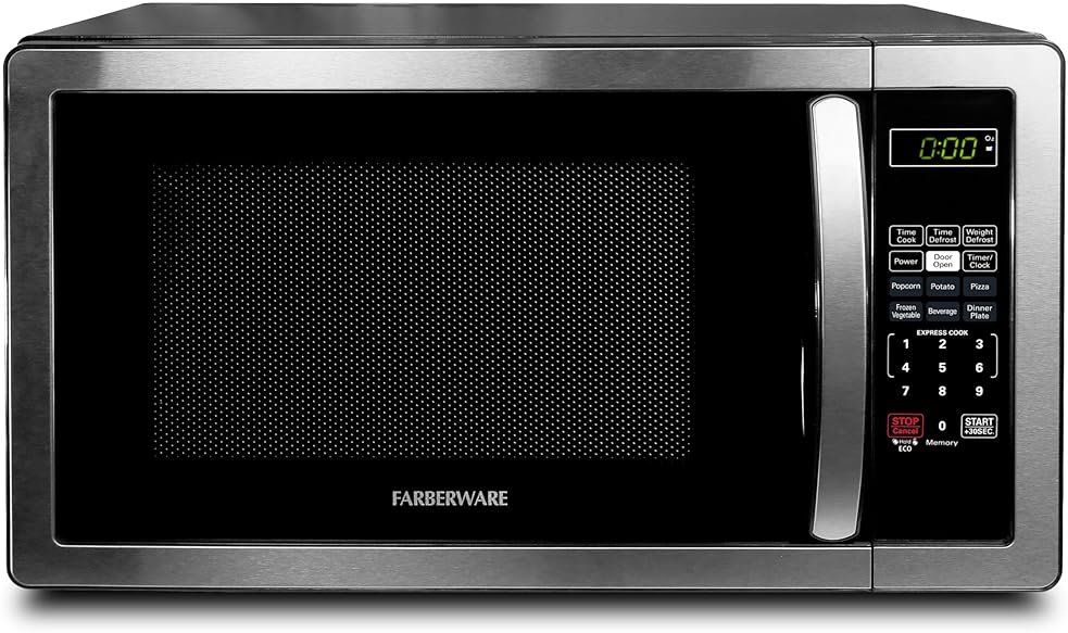 Farberware 1.1 Cu. Ft. Countertop Microwave Oven – 1000 Watts Power, Auto Cook Settings, Defrost, Easy Clean and Child Safety Lock - Stainless - Product Image