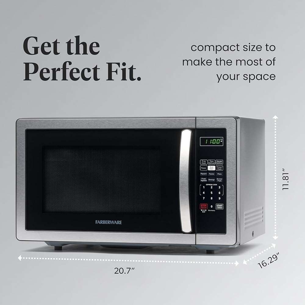 Farberware 1.1 Cu. Ft. Countertop Microwave Oven – 1000 Watts Power, Auto Cook Settings, Defrost, Easy Clean and Child Safety Lock - Stainless - Image 3