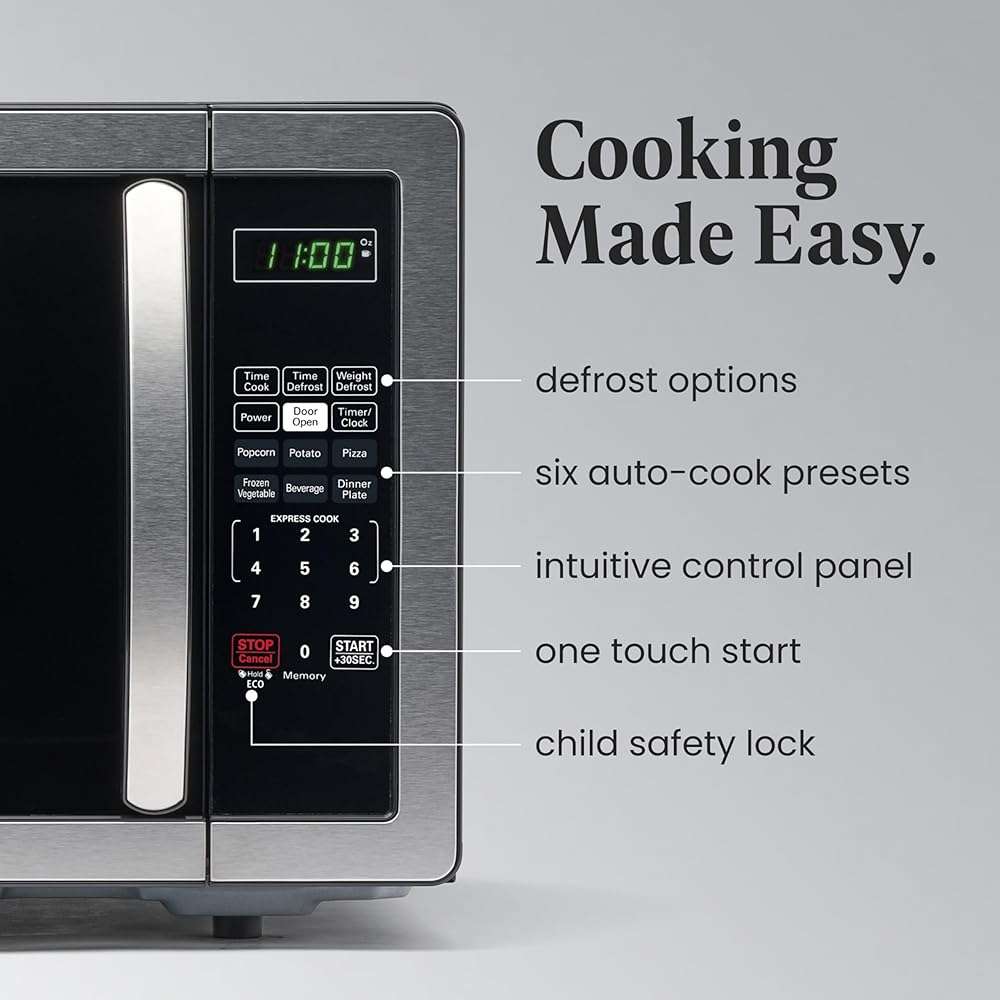 Farberware 1.1 Cu. Ft. Countertop Microwave Oven – 1000 Watts Power, Auto Cook Settings, Defrost, Easy Clean and Child Safety Lock - Stainless - Image 5