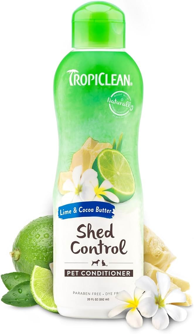 TropiClean Deshedding Dog Conditioner, Reduces Shedding & Softens Coat, Puppy Safe, Made in the USA, Lime & Cocoa Butter Scent, 20oz. - Product Image