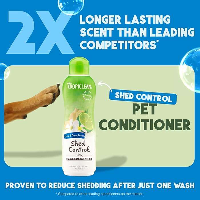 TropiClean Deshedding Dog Conditioner, Reduces Shedding & Softens Coat, Puppy Safe, Made in the USA, Lime & Cocoa Butter Scent, 20oz. - Image 3