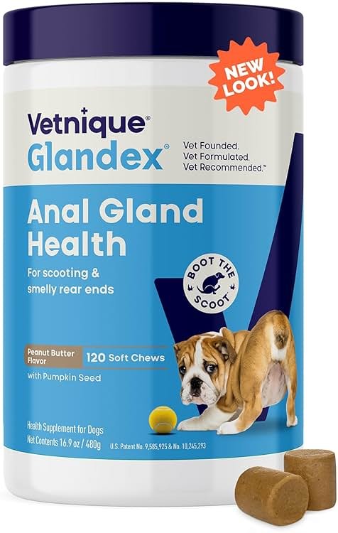 Vetnique Glandex Anal Gland Soft Chew Treats with Pumpkin for Dogs Digestive Enzymes, Probiotics Fiber Supplement for Dogs Boot The Scoot (Peanut Butter Chews, 120 Count) - Product Image
