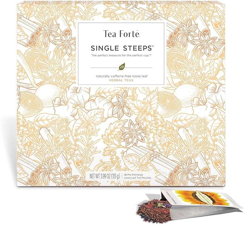 Tea Forte Single Steeps Loose Leaf Tea Sampler Tea Chest, Assorted Variety Tea Box, 28 Single Serve Pouches, Herbal Tea - Image 3
