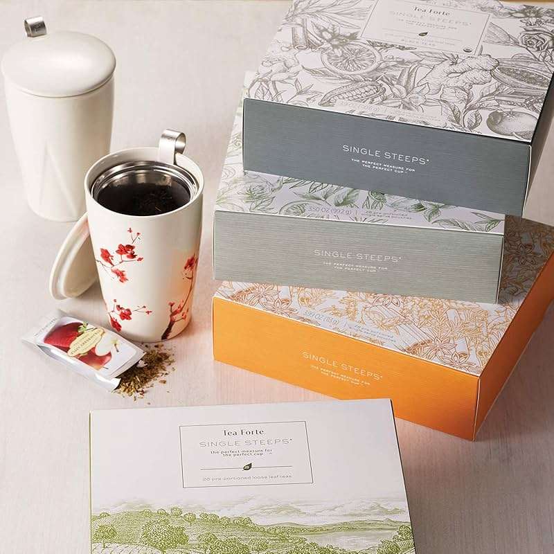 Tea Forte Single Steeps Loose Leaf Tea Sampler Tea Chest, Assorted Variety Tea Box, 28 Single Serve Pouches, Herbal Tea - Image 8