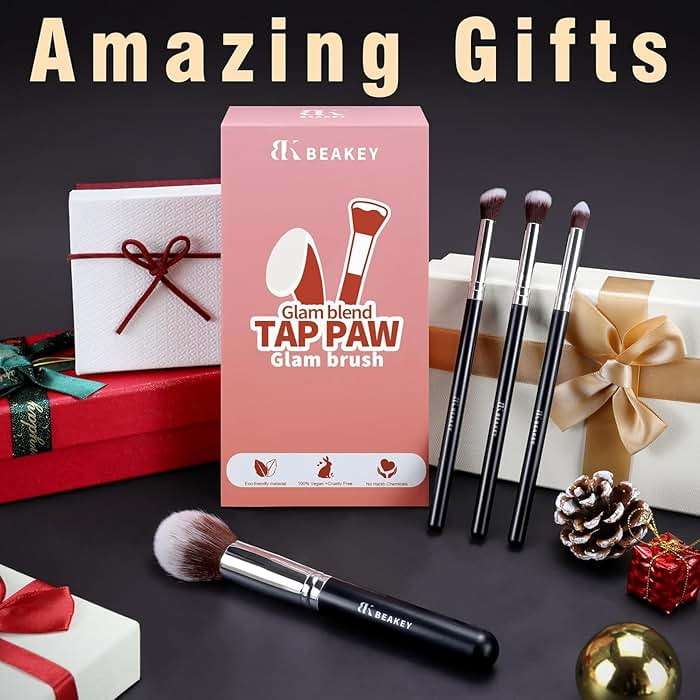 BEAKEY Makeup Brushes Set, Professional Foundation Eyeshadow Concealer Blush Powder Bronzer Applicator, 2 Blender Sponge with Beauty Paper Case - Image 2
