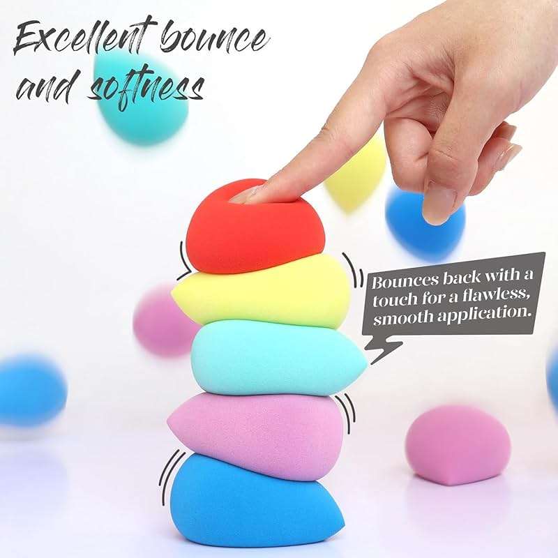 BEAKEY Makeup Sponge Set 5 Pack Micro Porous Low Absorption Soft Latex Free Foundation Beauty Sponges & Blenders for Powder Cream - Image 2