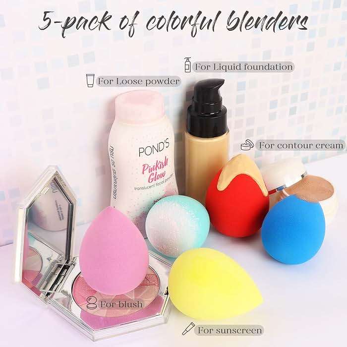 BEAKEY Makeup Sponge Set 5 Pack Micro Porous Low Absorption Soft Latex Free Foundation Beauty Sponges & Blenders for Powder Cream - Image 7